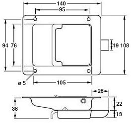 Plan coté de serrure à palette sans clé