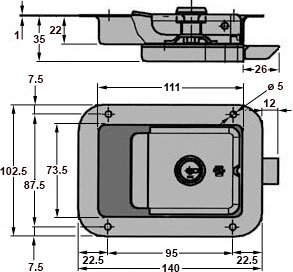 Plan coté de serrure à palette