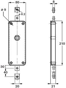 Plan coté de crémone à carré de 12 mm