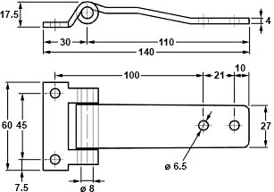 Plan coté  charnière inox ou zinguée