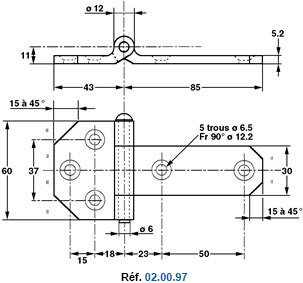 Plan coté charnière acier réf. 02.00.97