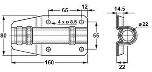 Plan coté guide de tube ø 22 mm