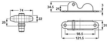 Plan coté pêne à fourche grand modèle avec pivot court