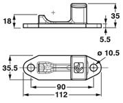 Plan coté gâche pour pêne à fourche petit modèle