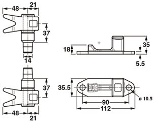 Plan coté kit gâches et pênes à fourche petit modèle