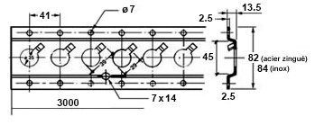 Plan coté rail d'arrimage vertical ou horizontal