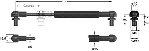 Ressorts à gaz 6/15 avec rotule